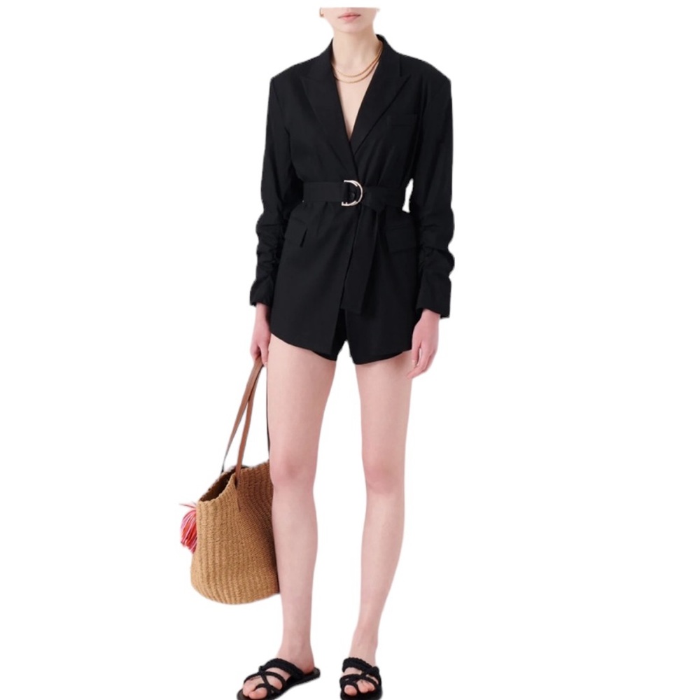 $800 NWT* Derek Lam 10 Crosby Black Harrison Belted Blazer Mid-Length Linen 6